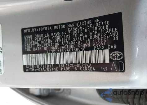 2010 Toyota Corolla S z USA, uszkodzony, nr VIN 2T1BU4EE2AC456016